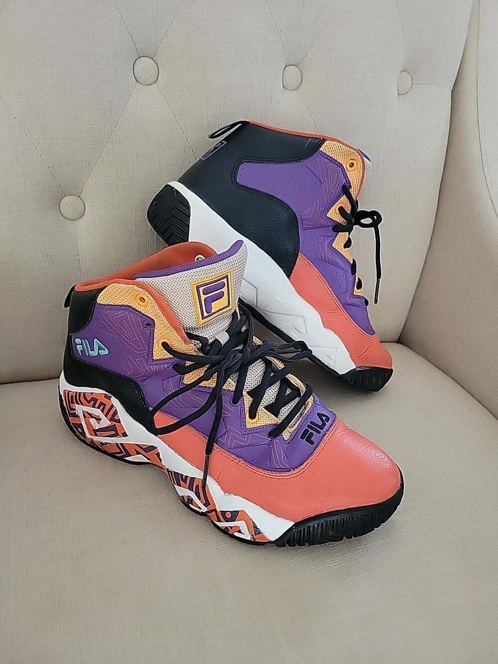 Fila MB Mens Leather Lace Up basketball shoes Size 11 Orange  1BM01752  Retro